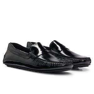 Patent-leather Portuguese-made moccasins with penny trim